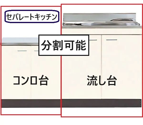 流し台やコンロ台を分けられるセパレートキッチン