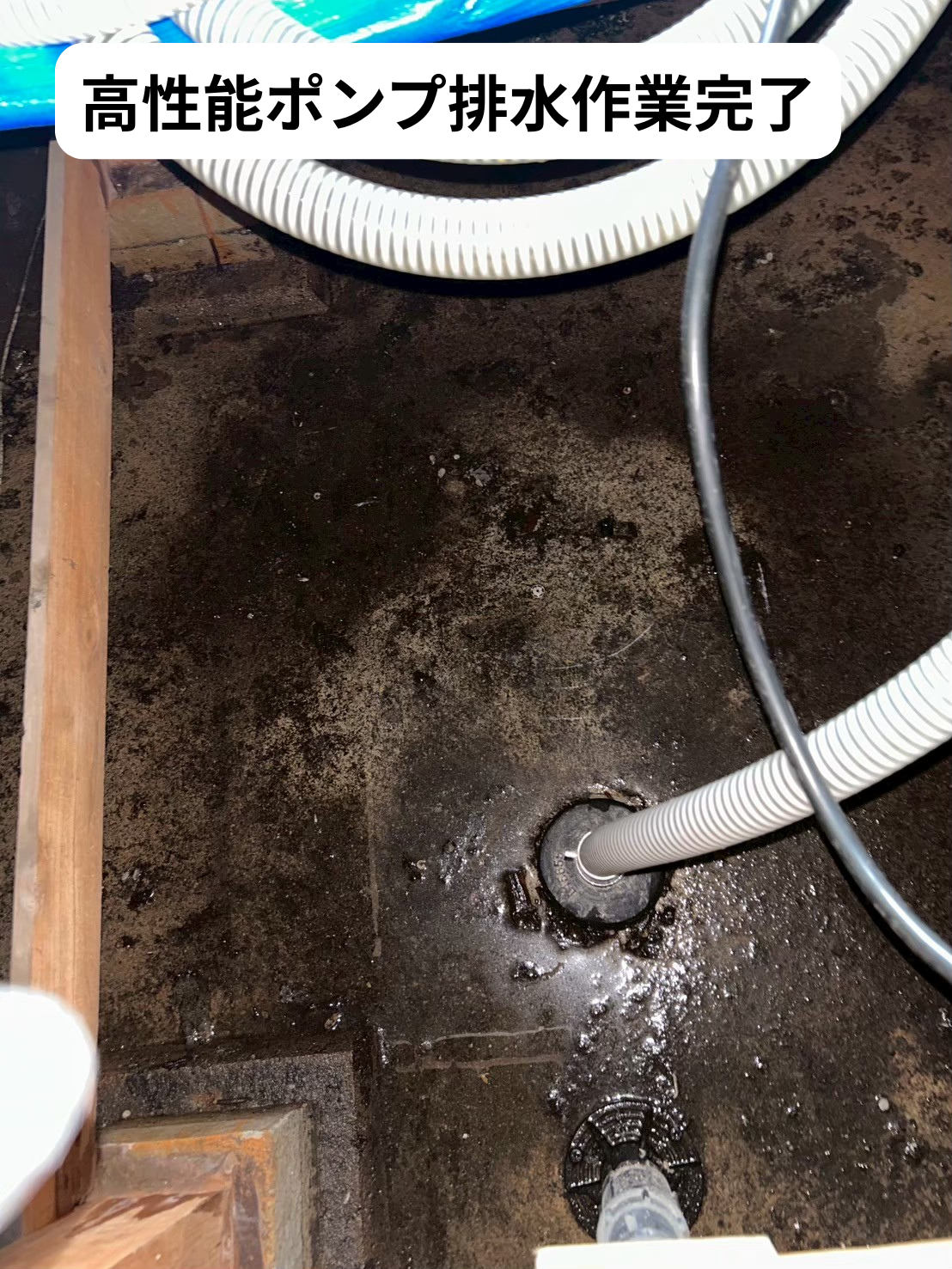 床下に溜まった水の汲み出し排水作業完了
